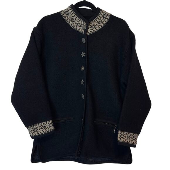 Icelandic Design Jackets & Blazers - Icelandic Design Vtg Women’s Button Wool Coat Size M Black Celestial Witchy Dark